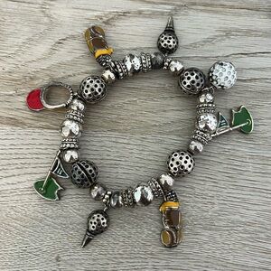 Silver Tone Stretch Golf Charm Bracelet